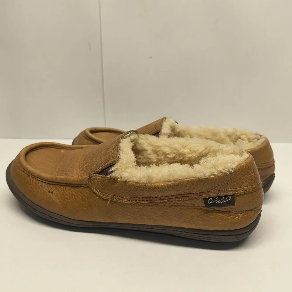 Cabelas Mens Size 8 Leather Shearling Lined Moccasin Slip On Comfort Shoes